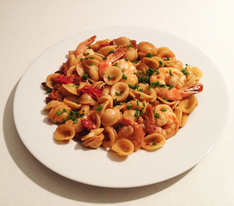 Orecchiette with Shrimp and Sun dried tomatoes